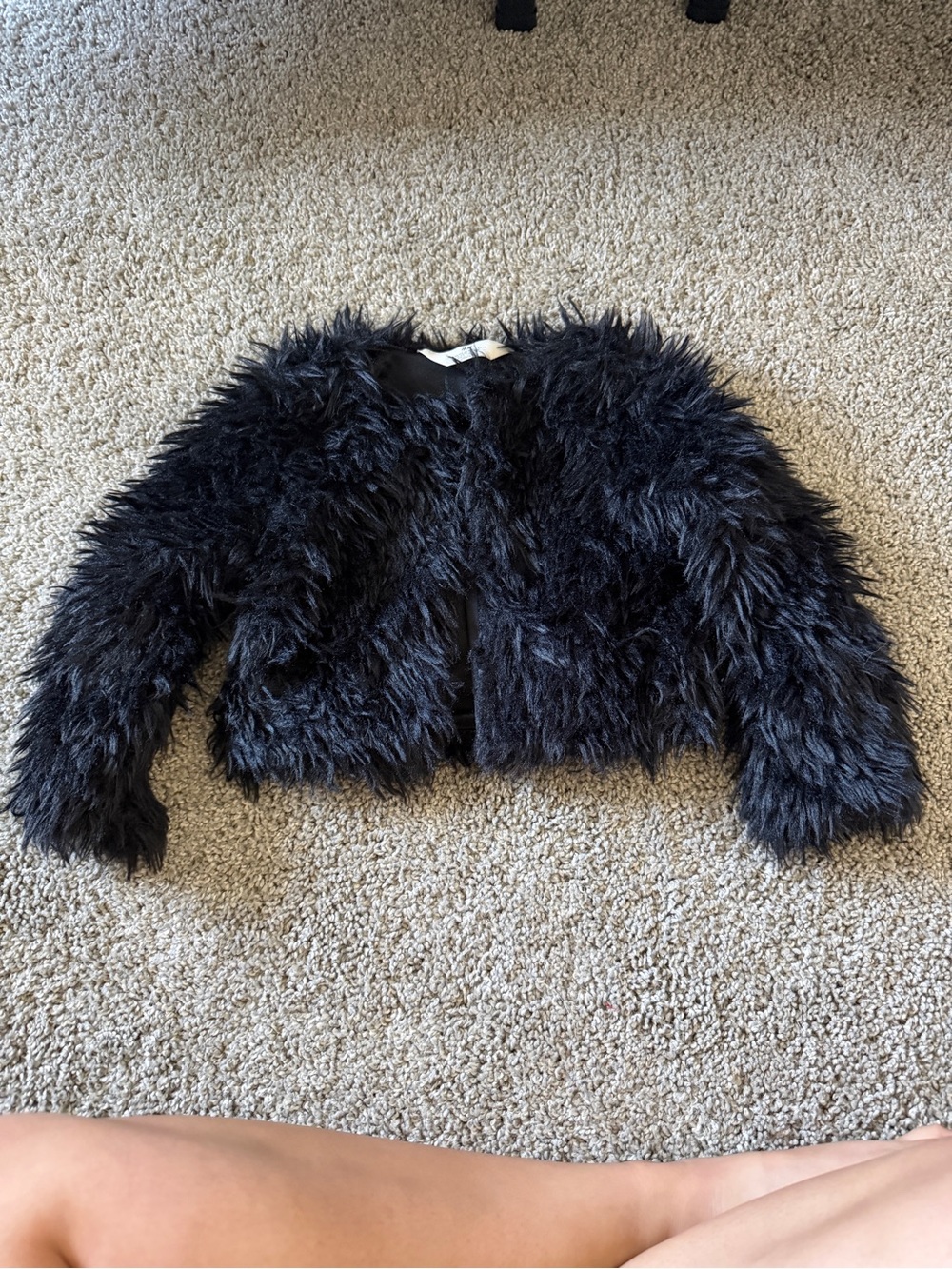 H&M Girls Black Faux Fur Shaggy Jacket Coat | Size 3-4Y